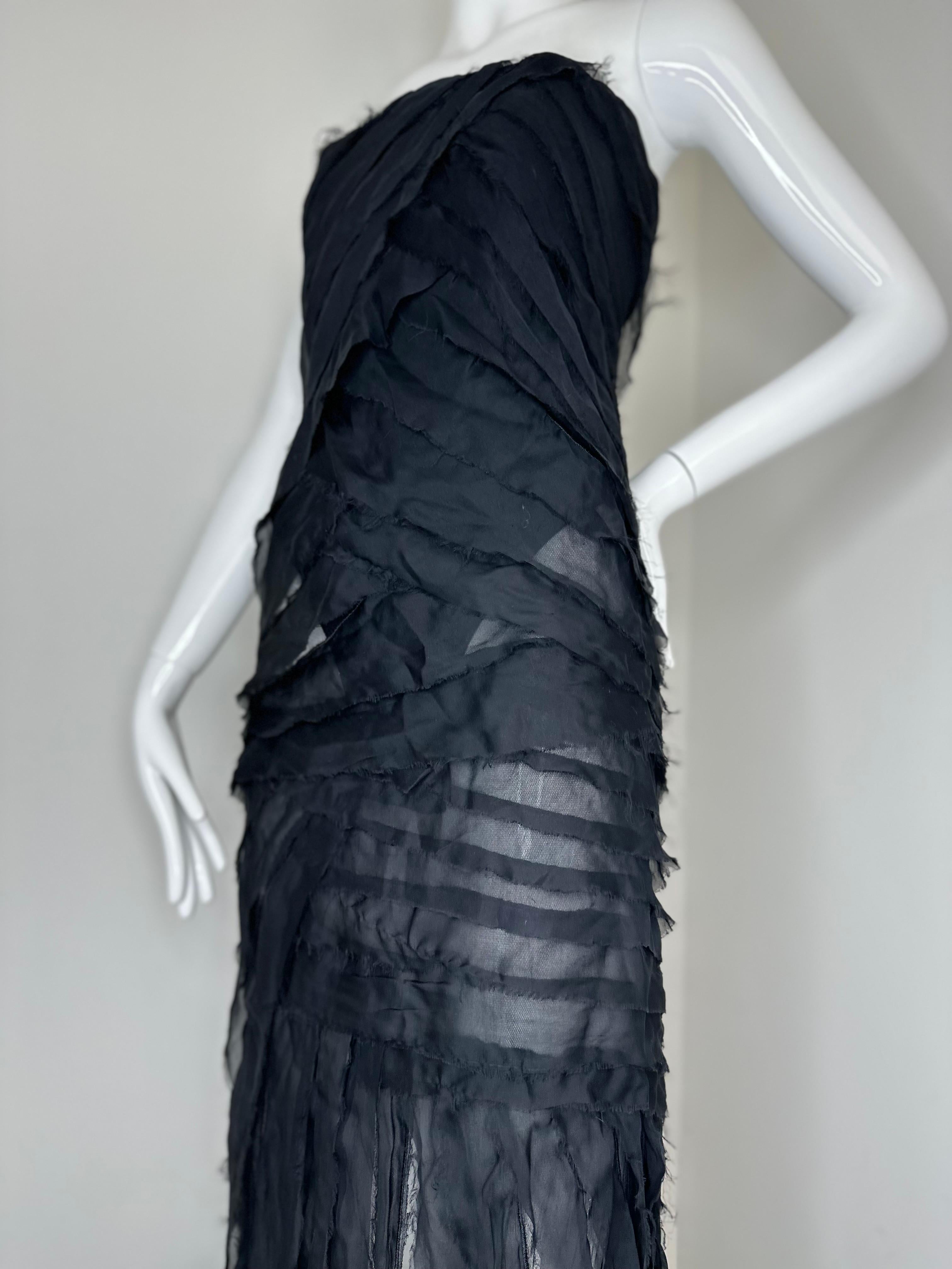 Roberto Cavalli FW 2001 runway black distressed silk maxi gown For Sale 3
