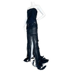 Roberto Cavalli FW 2001 runway black distressed silk maxi gown