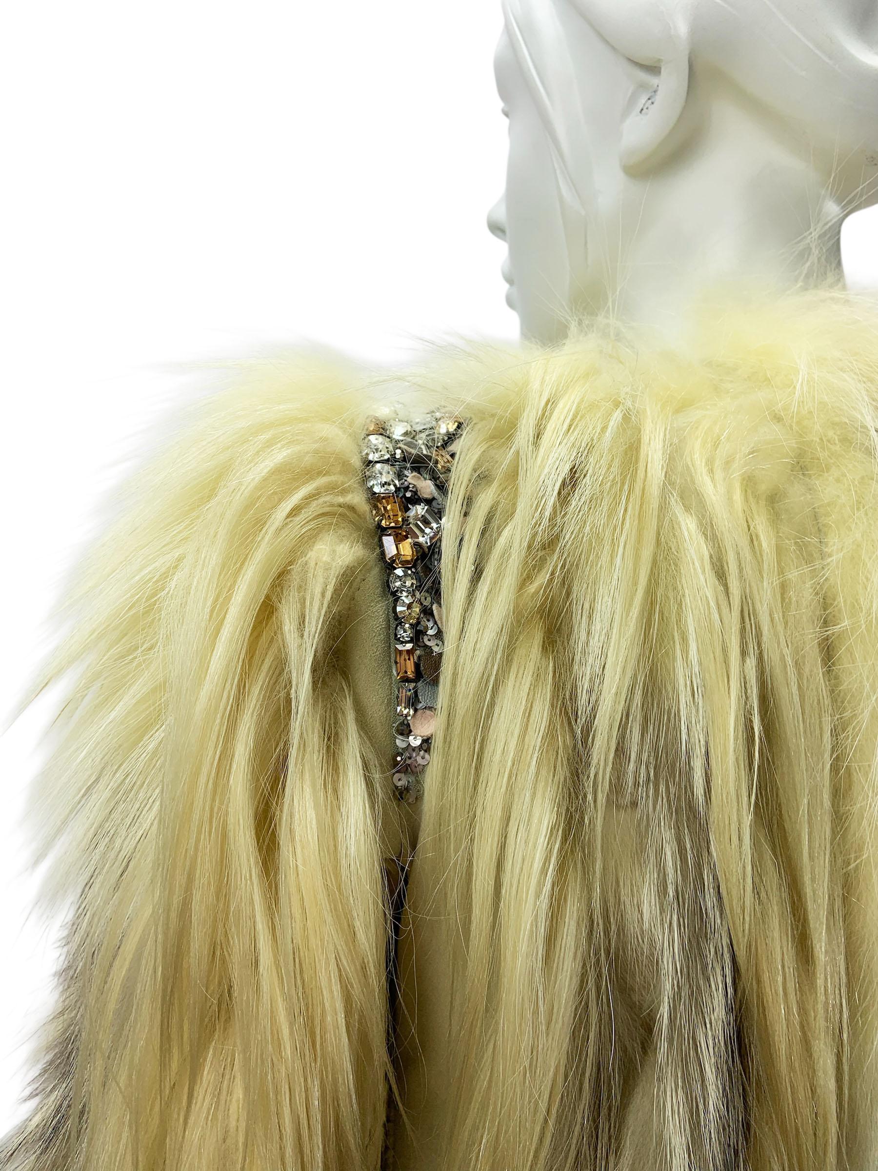 Roberto Cavalli FW 2011 Leder Ziegenfuchsfell Wolle Kristallverzierte Jacke 42 im Angebot 5