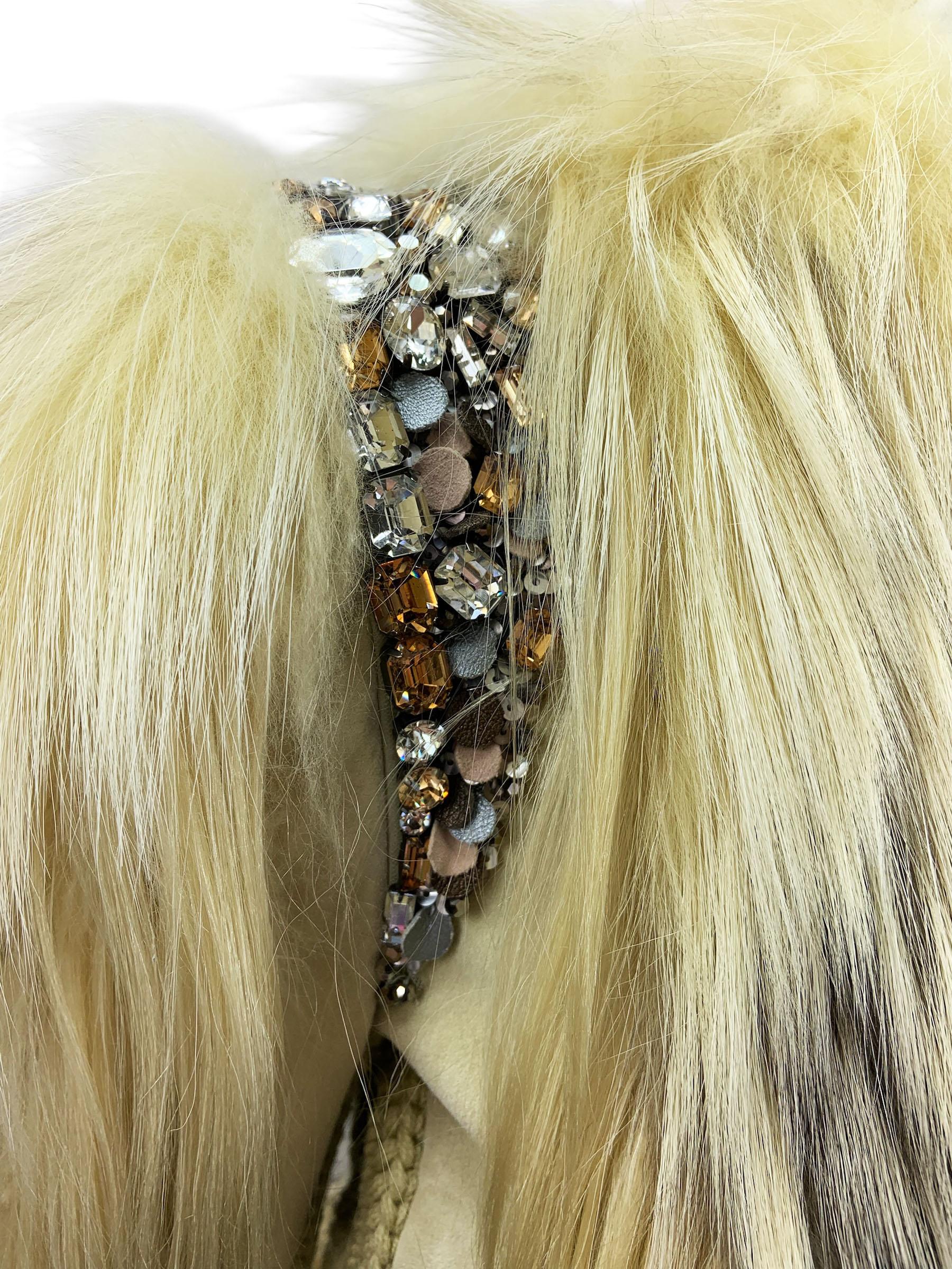 Roberto Cavalli FW 2011 Leder Ziegenfuchsfell Wolle Kristallverzierte Jacke 42 im Angebot 6