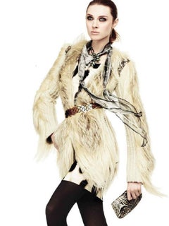Roberto Cavalli FW 2011 Leather Goat Fox Fur Wool Crystal Embellished Jacket 42