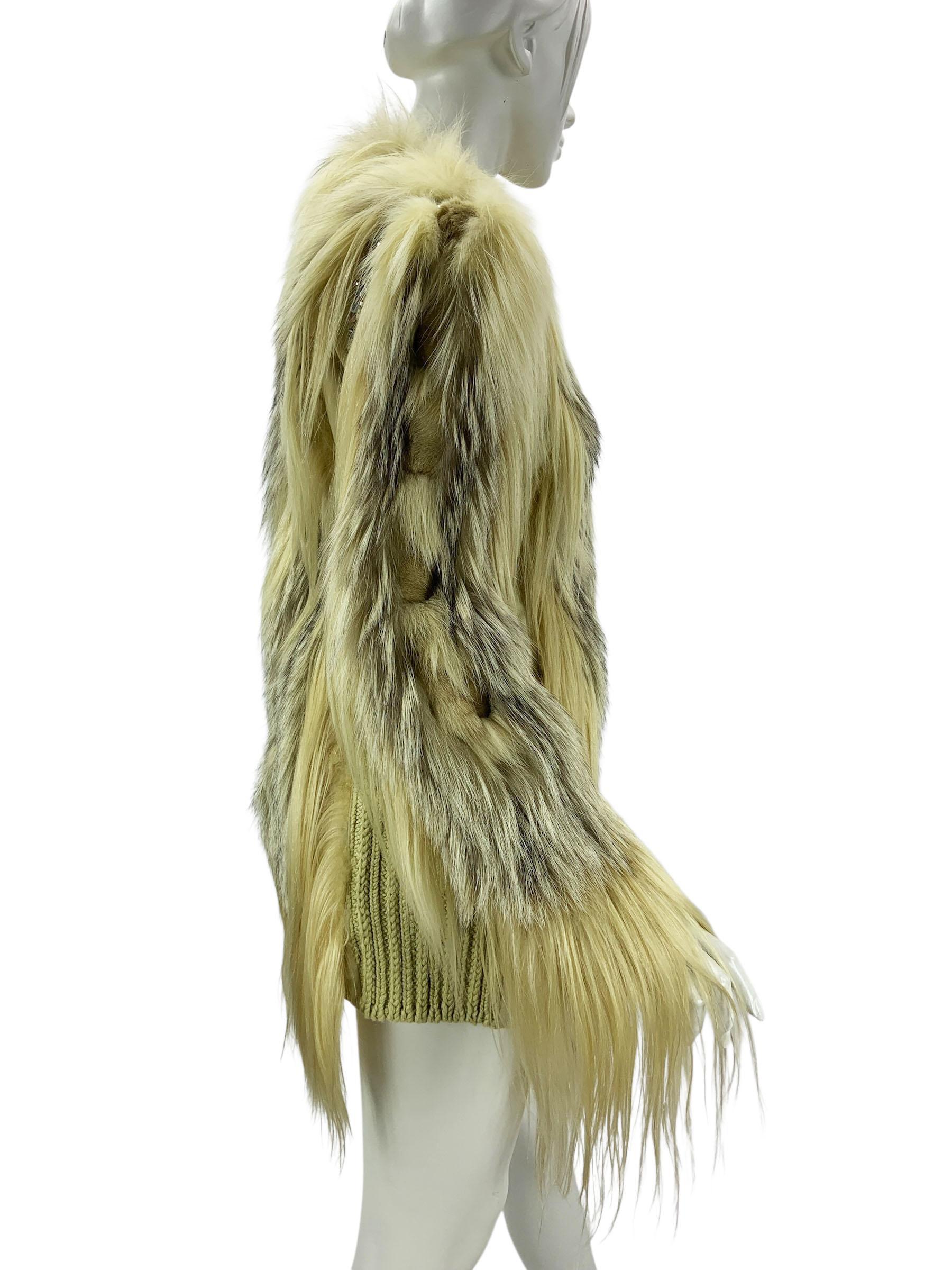 Roberto Cavalli FW 2011 Leder Ziegenfuchsfell Wolle Kristallverzierte Jacke 42 Damen im Angebot