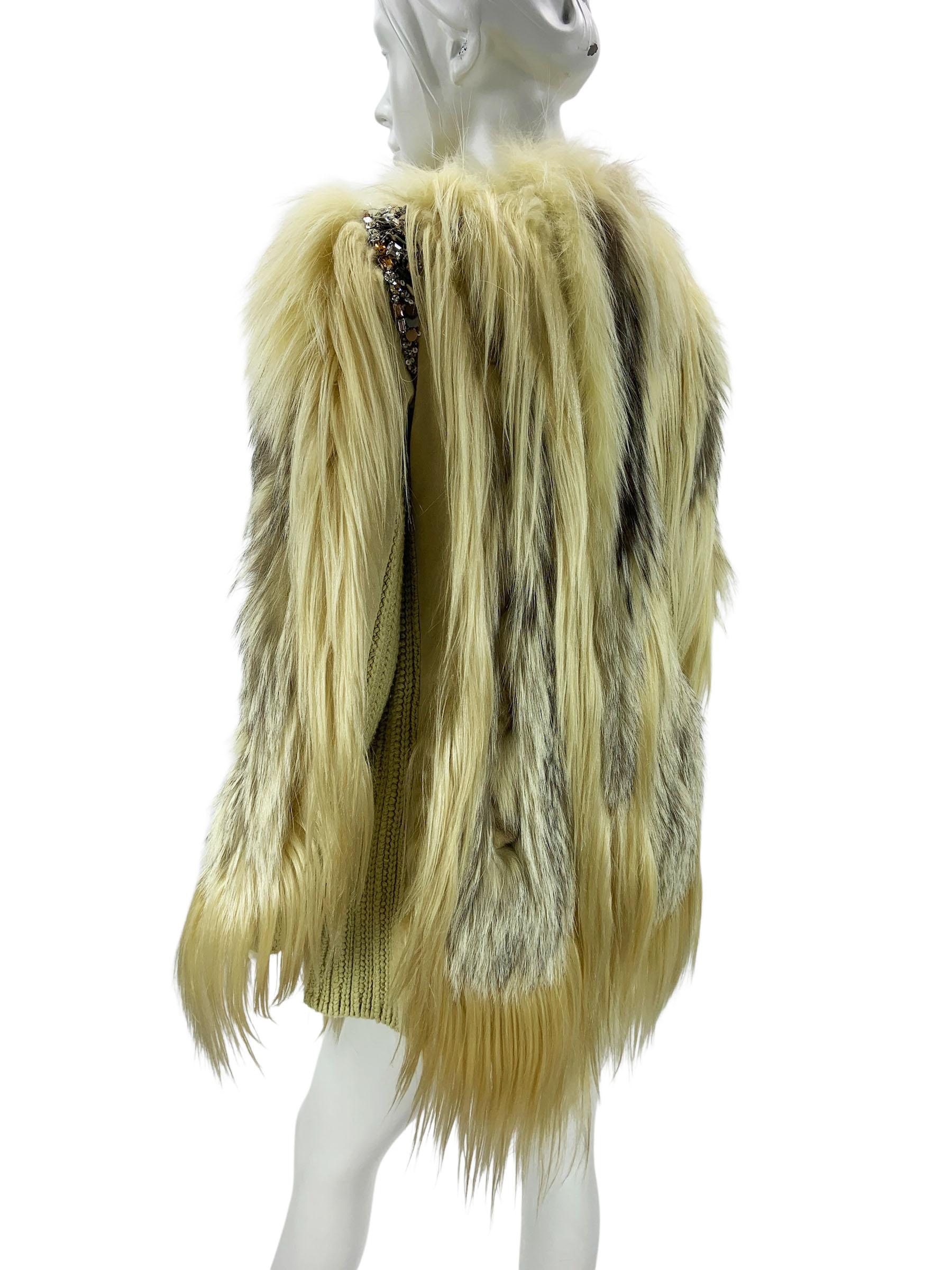 Roberto Cavalli FW 2011 Leder Ziegenfuchsfell Wolle Kristallverzierte Jacke 42 im Angebot 1
