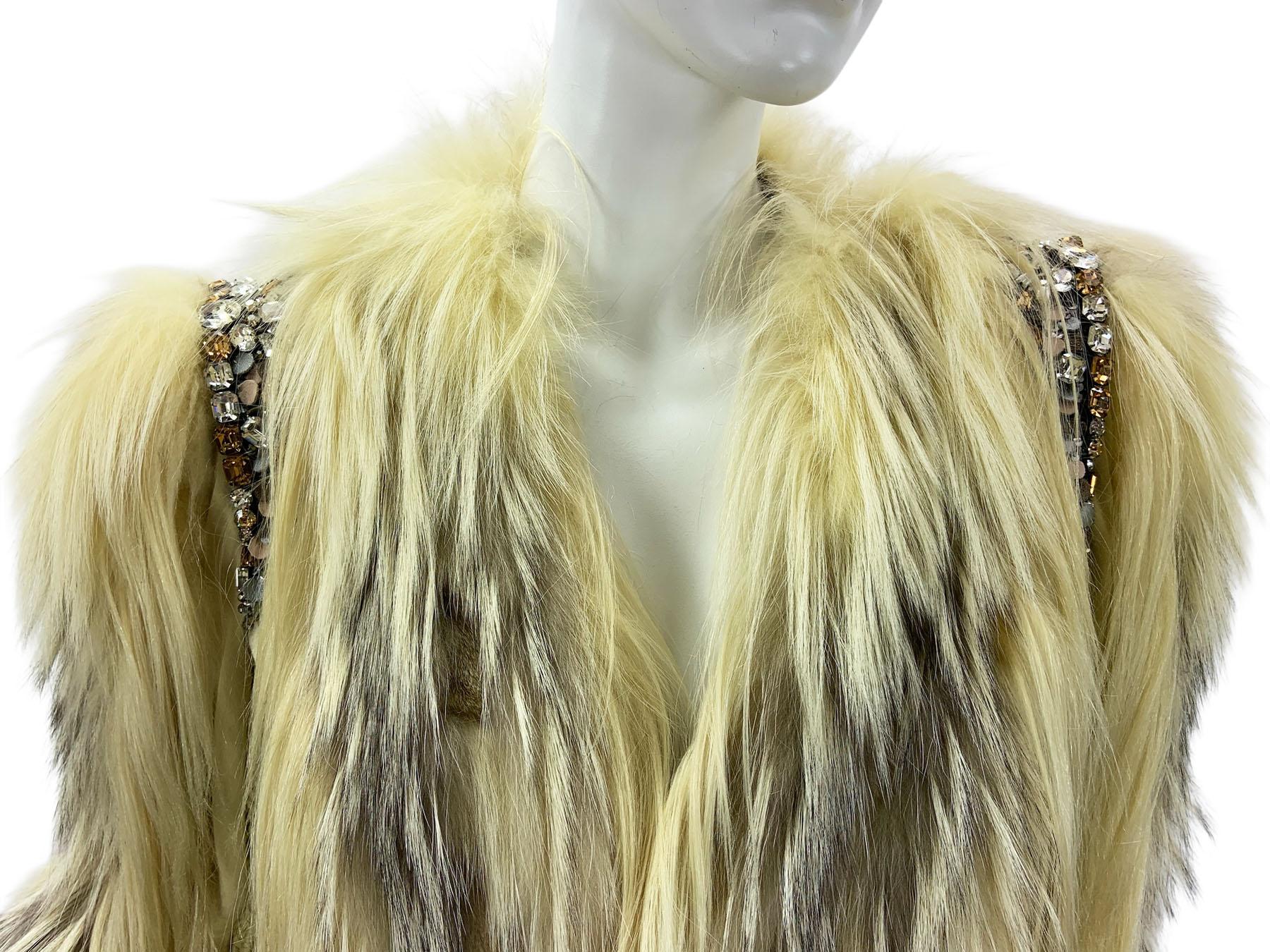 Roberto Cavalli FW 2011 Leder Ziegenfuchsfell Wolle Kristallverzierte Jacke 42 im Angebot 4