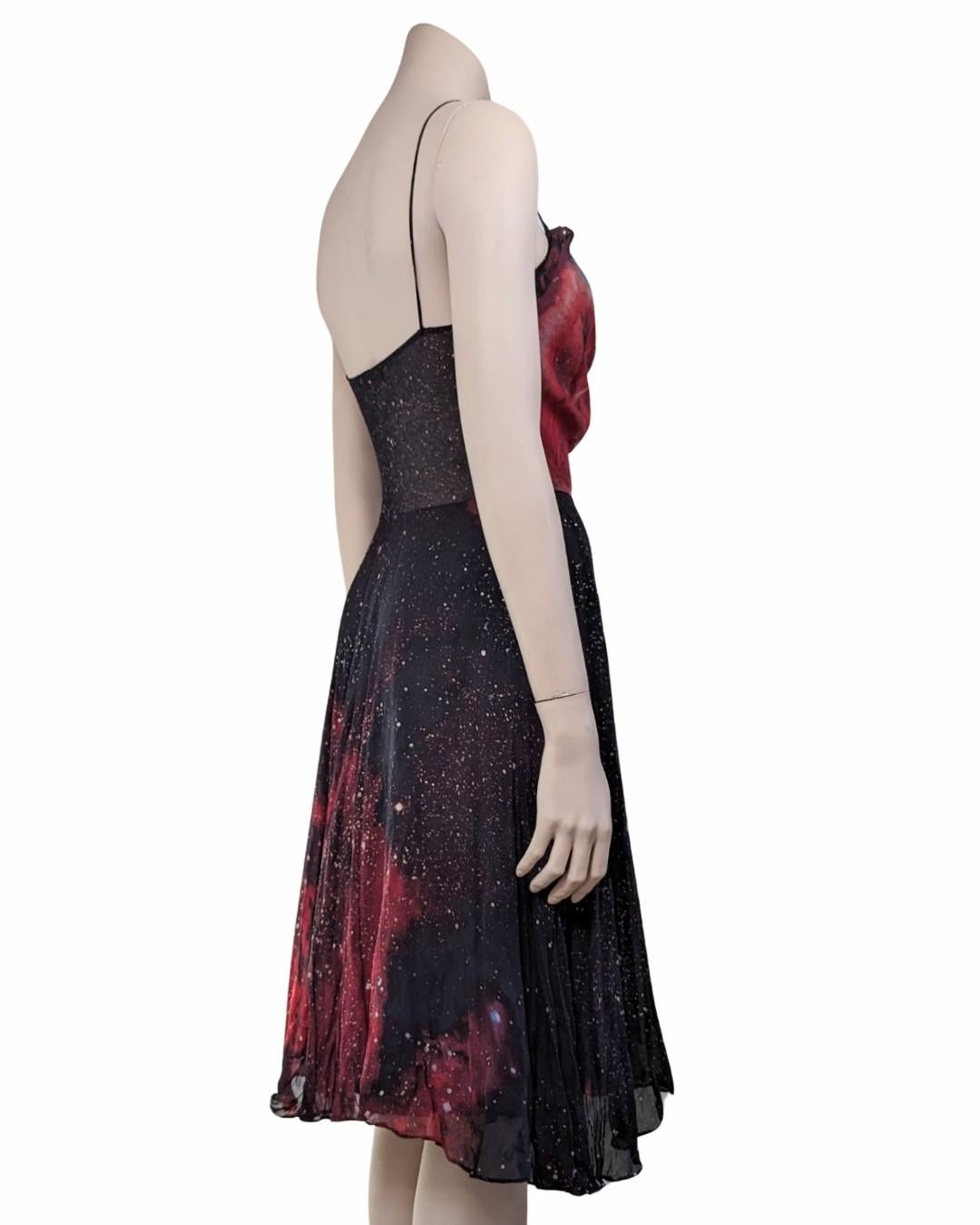 Roberto Cavalli Galaxy Print Silk Midi Dress In Good Condition In GOUVIEUX, FR