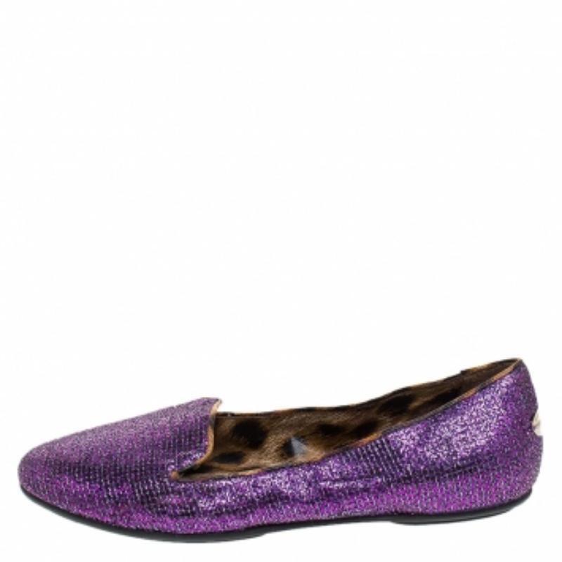 Roberto Cavalli Glitterstoff Slip On Loafers Größe 36 (Grau) im Angebot