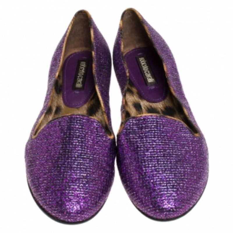 Roberto Cavalli Glitterstoff Slip On Loafers Größe 36 Damen im Angebot