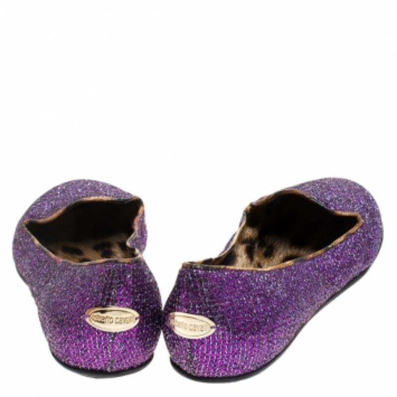Roberto Cavalli Glitterstoff Slip On Loafers Größe 36 im Angebot 1