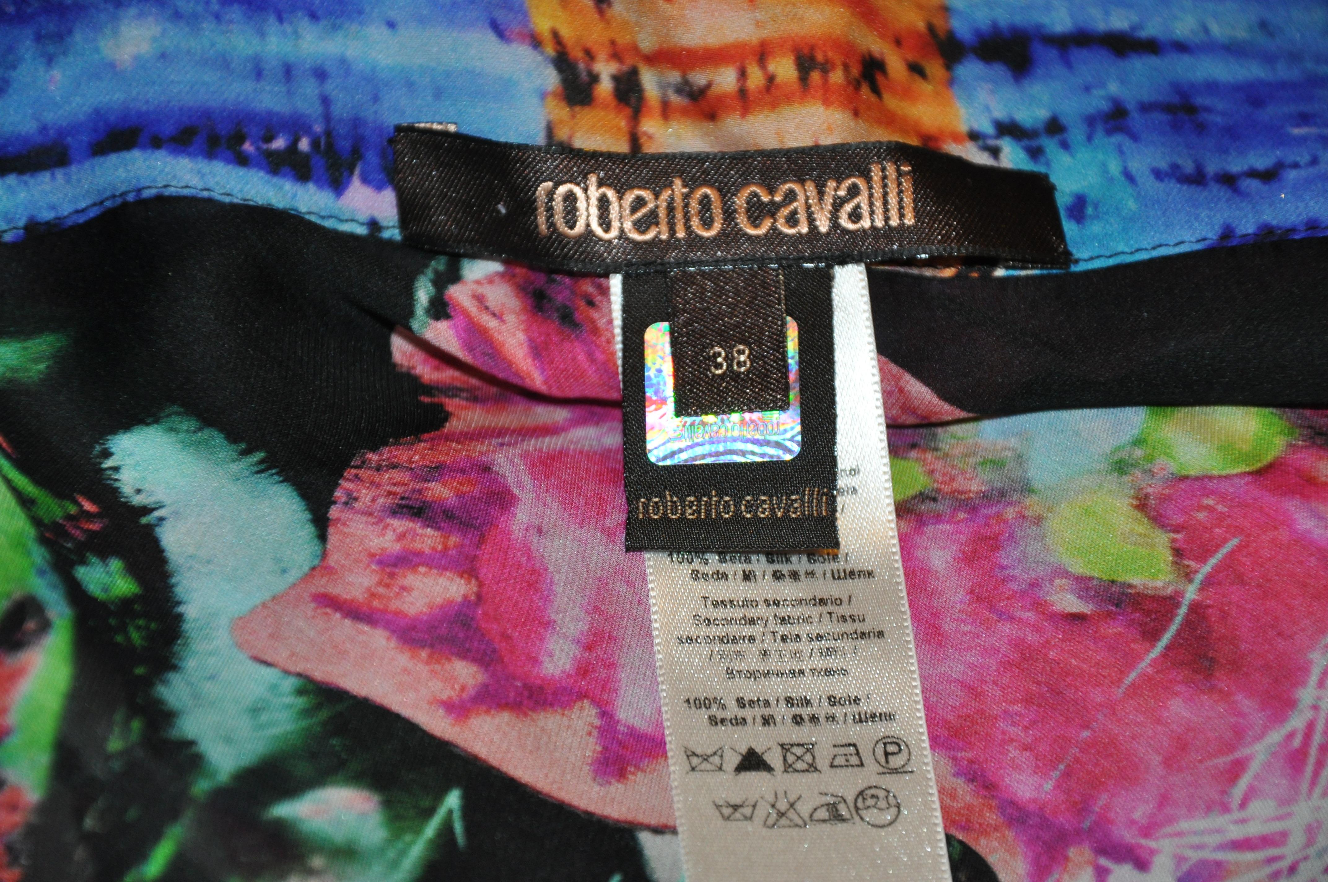 Black Roberto Cavalli Glorious Flowing Multicolor Floral Caftan-Like Maxi For Sale