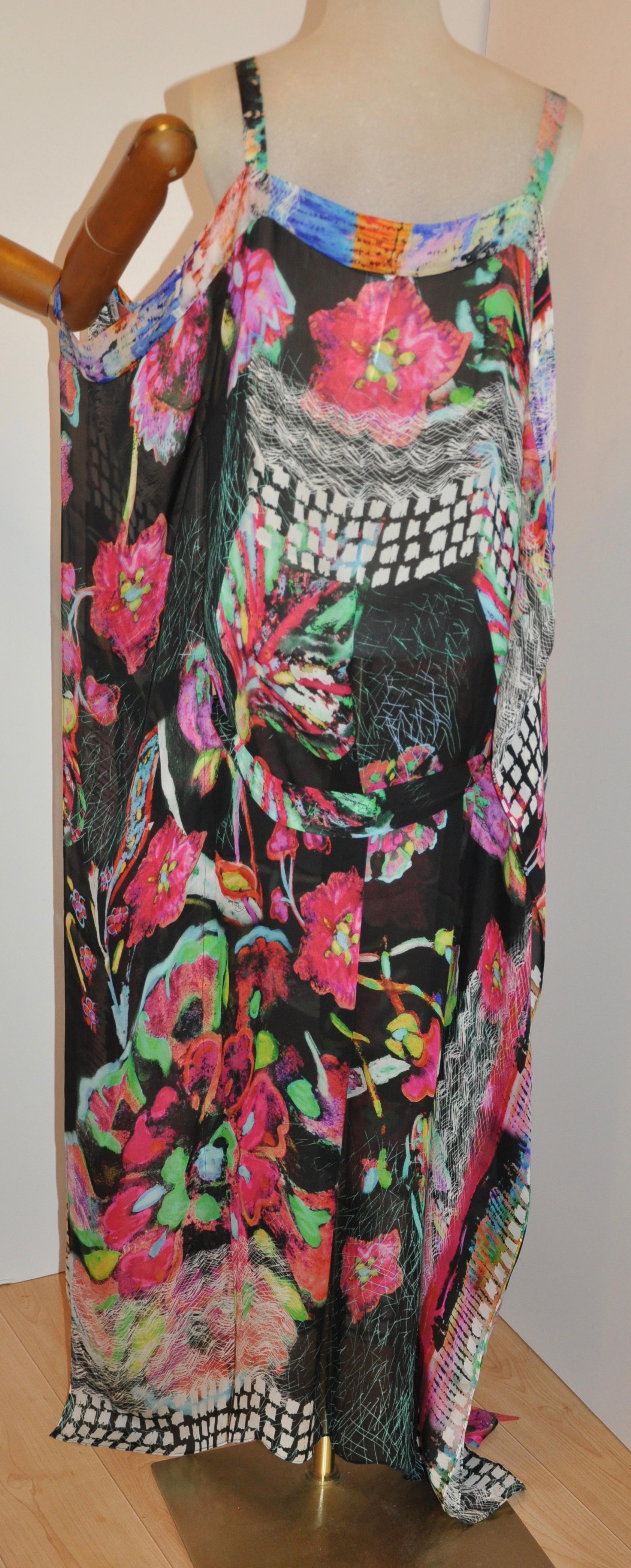 Roberto Cavalli Glorious Flowing Multicolor Floral Caftan-Like Maxi For Sale 4