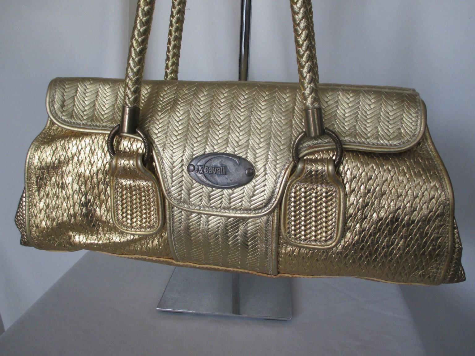 Roberto Cavalli Gold Baguette Bag For Sale 4