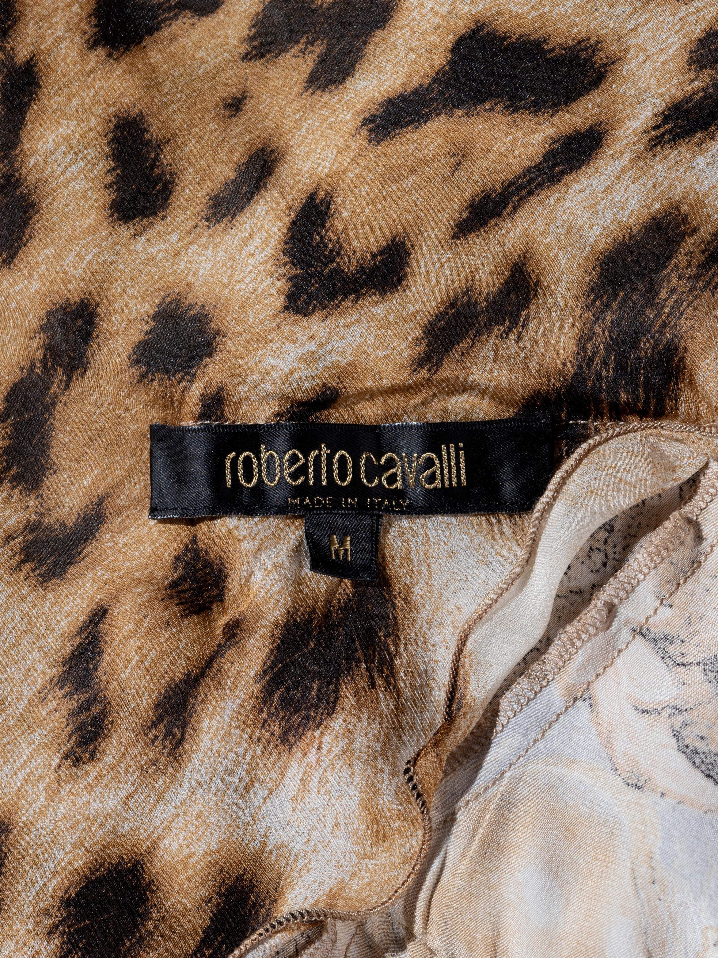 Roberto Cavalli gold baroque and leopard print silk evening dress, fw 2001 3