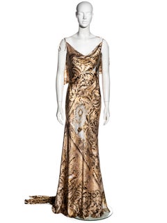 Roberto Cavalli gold baroque and leopard print silk evening dress, fw 2001