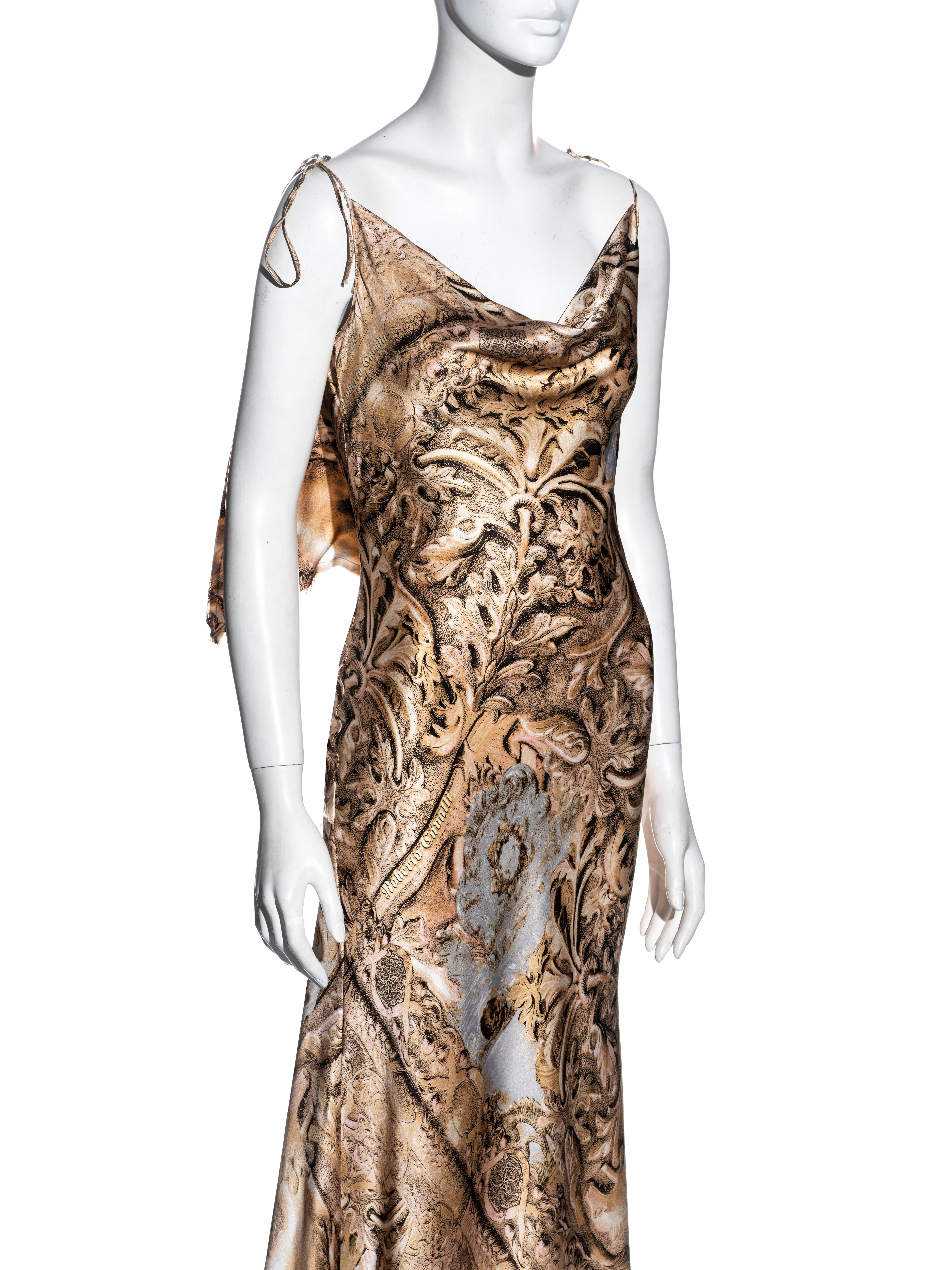 Brown Roberto Cavalli gold baroque and leopard print silk evening dress, fw 2001