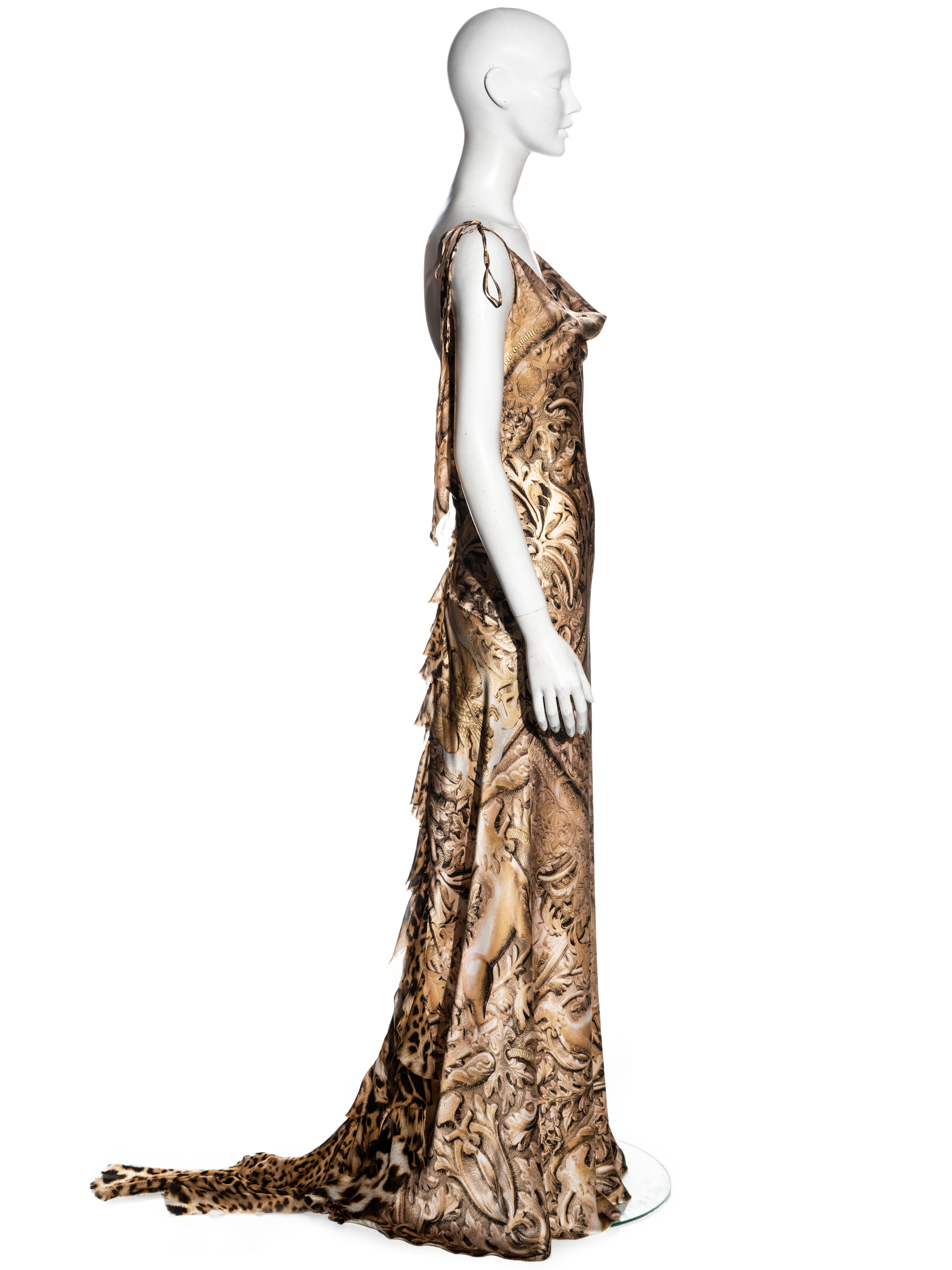 Roberto Cavalli gold baroque and leopard print silk evening dress, fw 2001 In Excellent Condition In London, GB