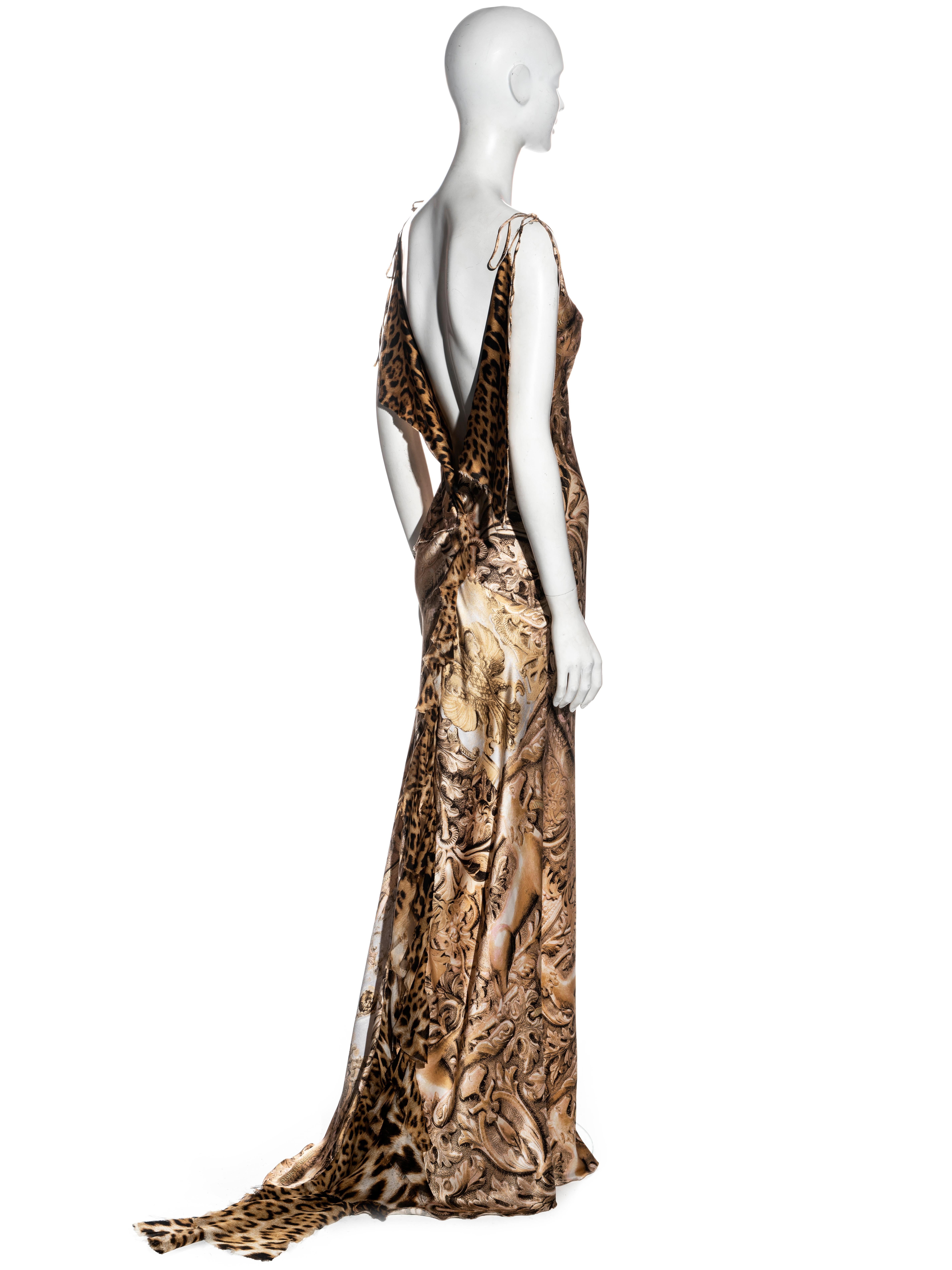 Women's Roberto Cavalli gold baroque and leopard print silk evening dress, fw 2001