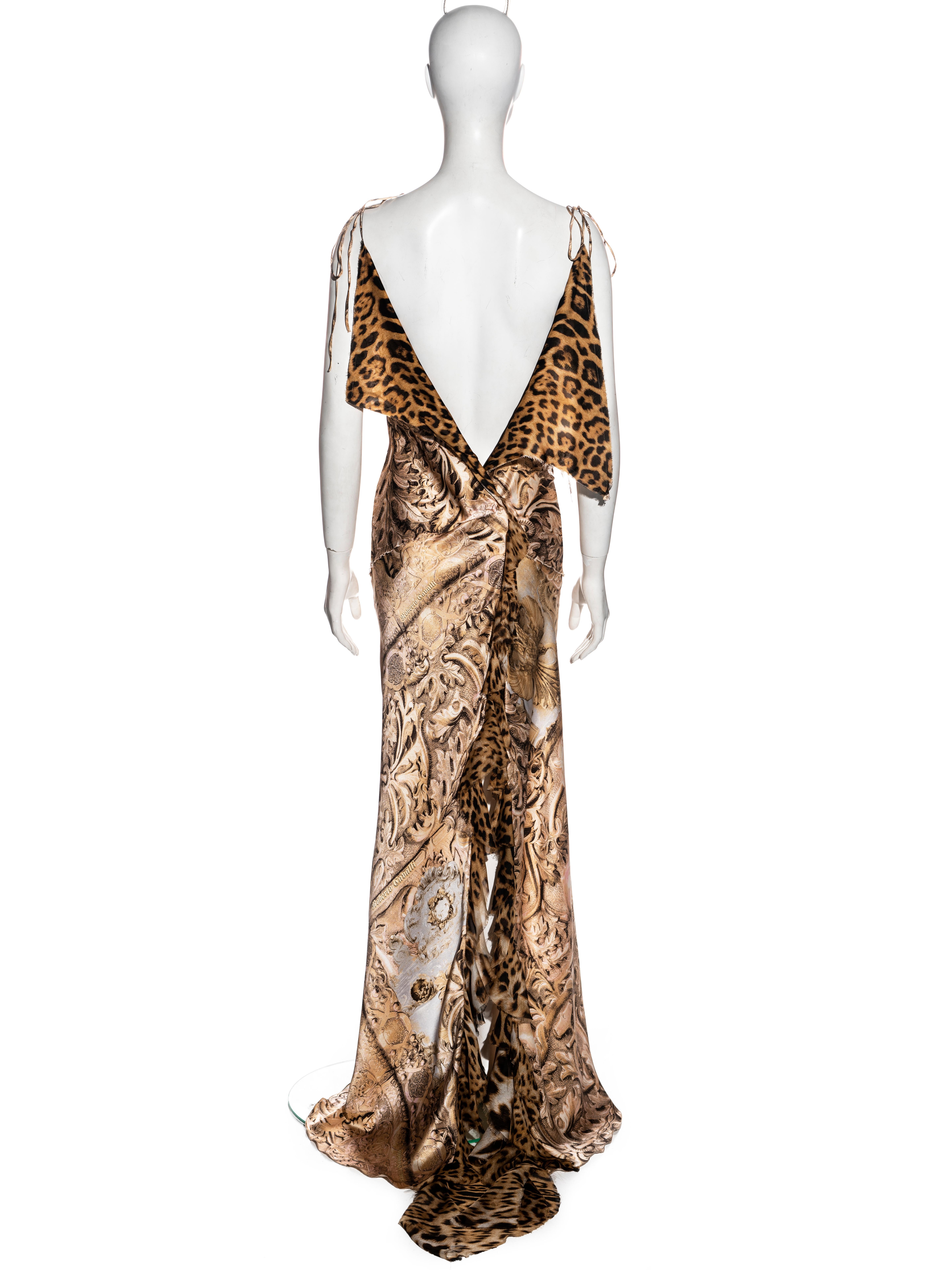 Roberto Cavalli gold baroque and leopard print silk evening dress, fw 2001 2