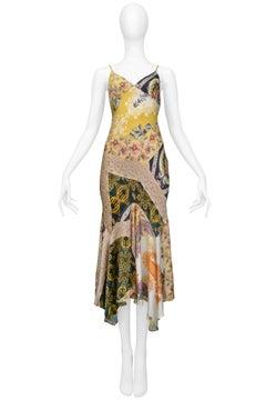 Roberto Cavalli Gold Baroque Floral Fancy Silk Slip Dress