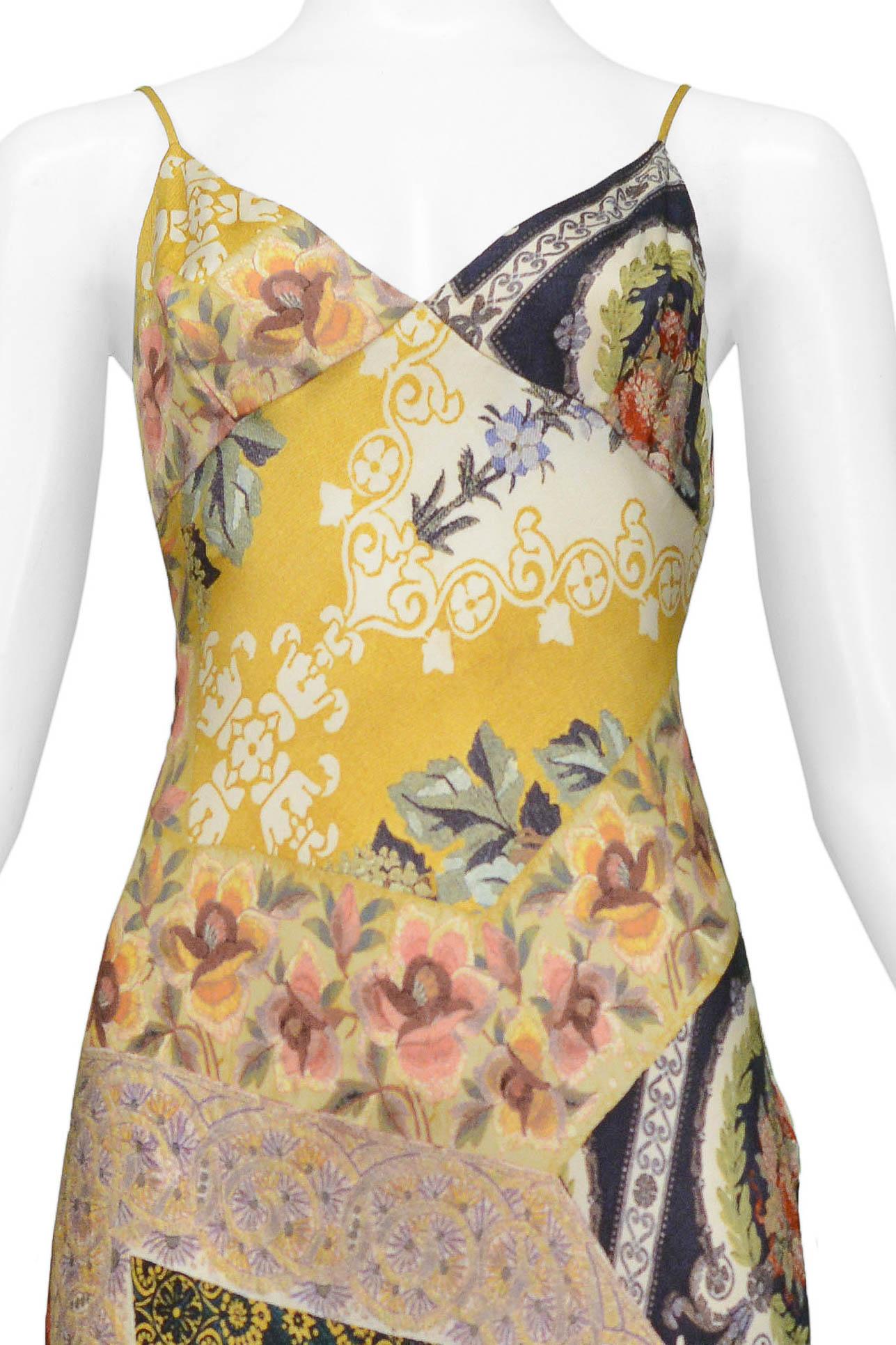 Roberto Cavalli Gold Baroque Floral Fancy Silk Slip Dress In Excellent Condition For Sale In Los Angeles, CA