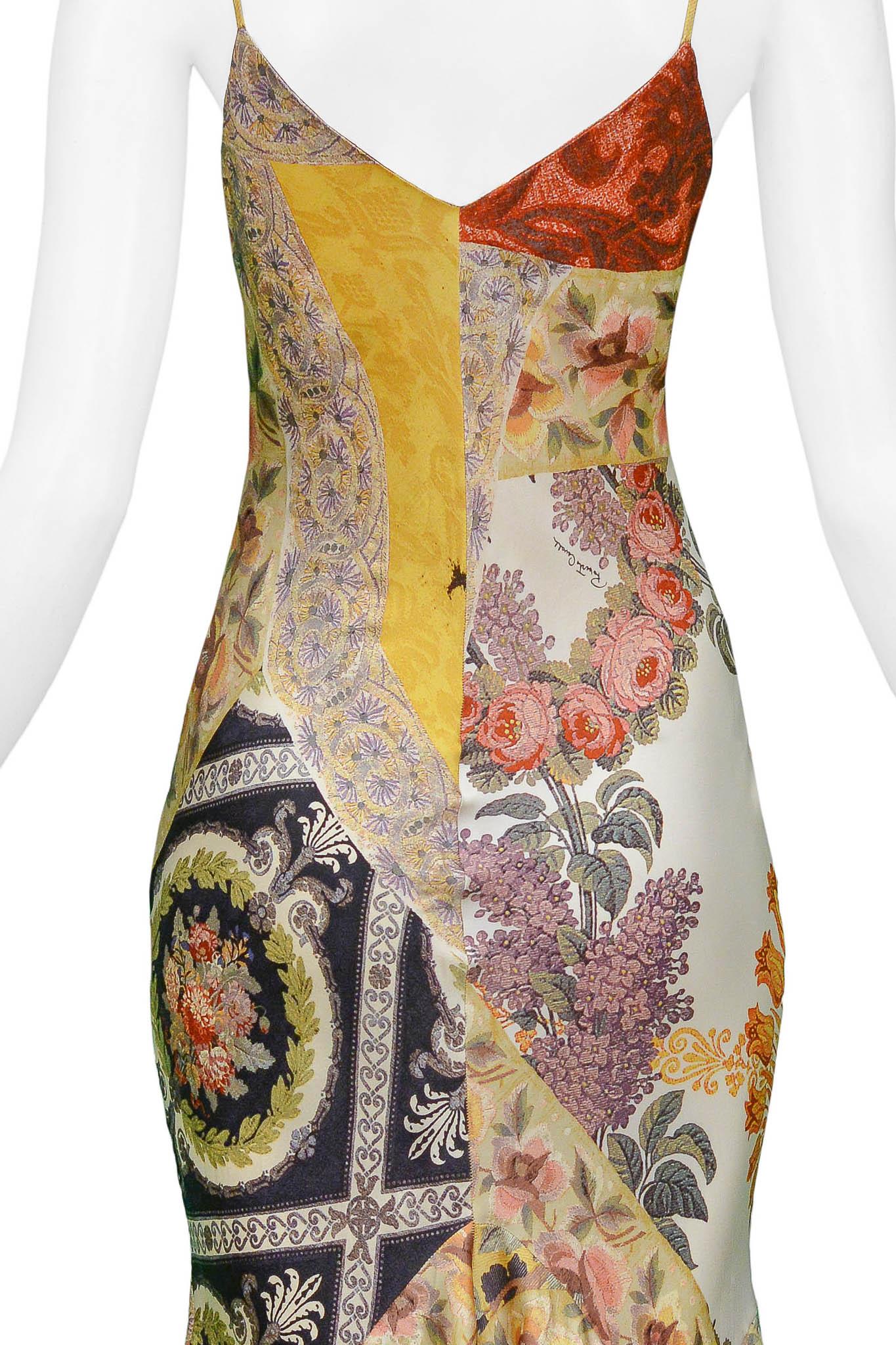 Roberto Cavalli Gold Baroque Floral Fancy Silk Slip Dress For Sale 3