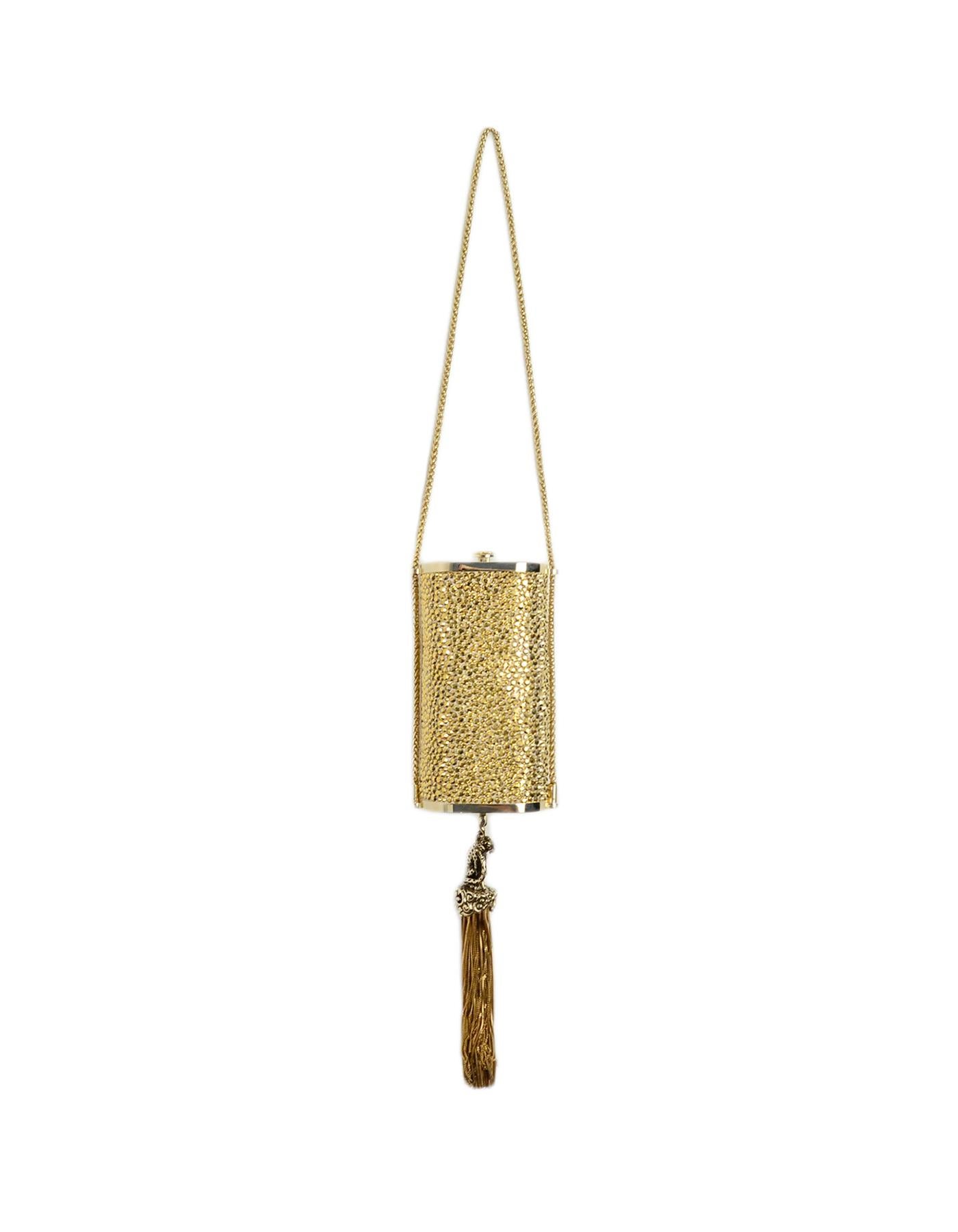 Brown Roberto Cavalli Gold Crystal Encrusted Tassel Box Minaudiere Evening Bag