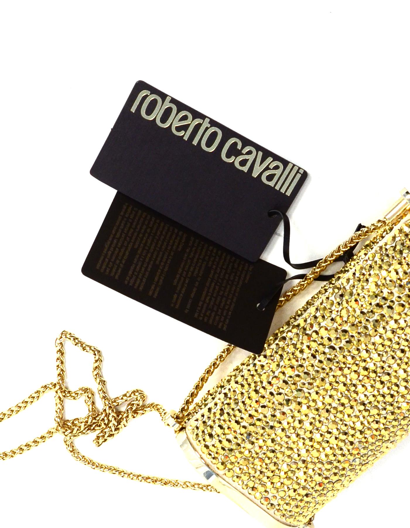 Roberto Cavalli Gold Crystal Encrusted Tassel Box Minaudiere Evening Bag 4