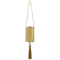 Roberto Cavalli Gold Crystal Encrusted Tassel Box Minaudiere Evening Bag