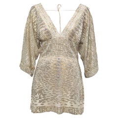 Used Roberto Cavalli Gold Embellished Silk Mini Dress S