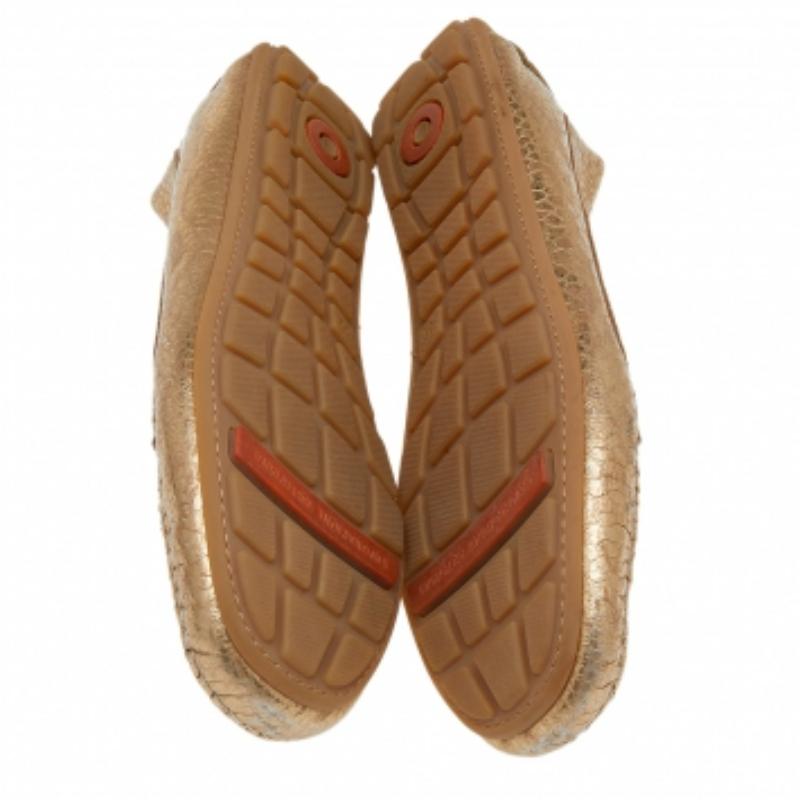 Roberto Cavalli Gold Iridescent Effect Leather Slip On Loafers Size 39 For Sale 2