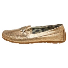 Roberto Cavalli Gold Iridescent Effect Leather Slip On Loafers Size 39