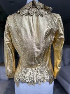 Roberto Cavalli Gold Leather Jacket w Whipstitch and Lace Details Just Cavalli