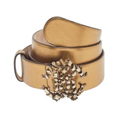 Roberto Cavalli Gold Leather Studded RC Belt 90CM