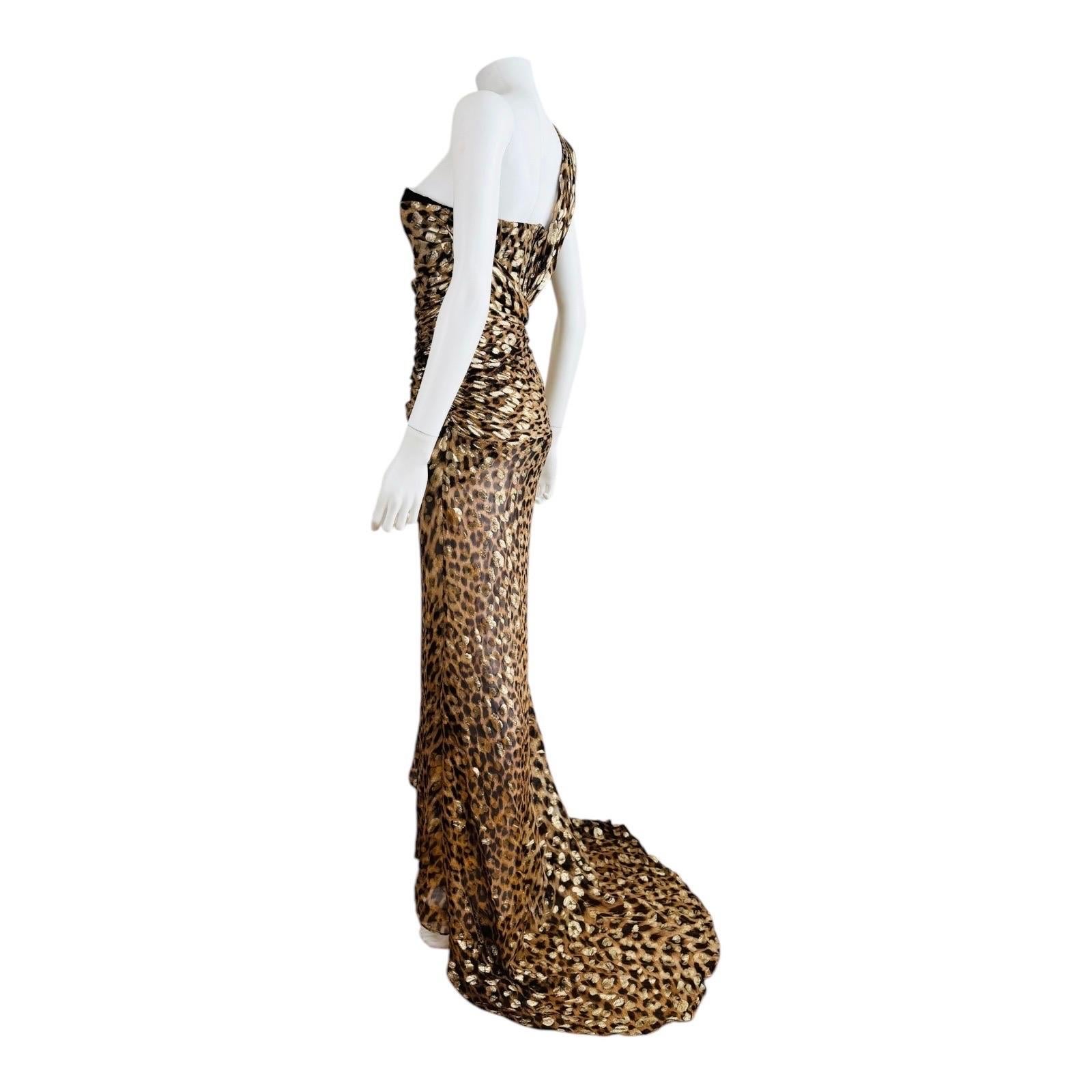 Roberto Cavalli Maxi abito in lurex oro con stampa leopardata e animalier Velluto in vendita 5
