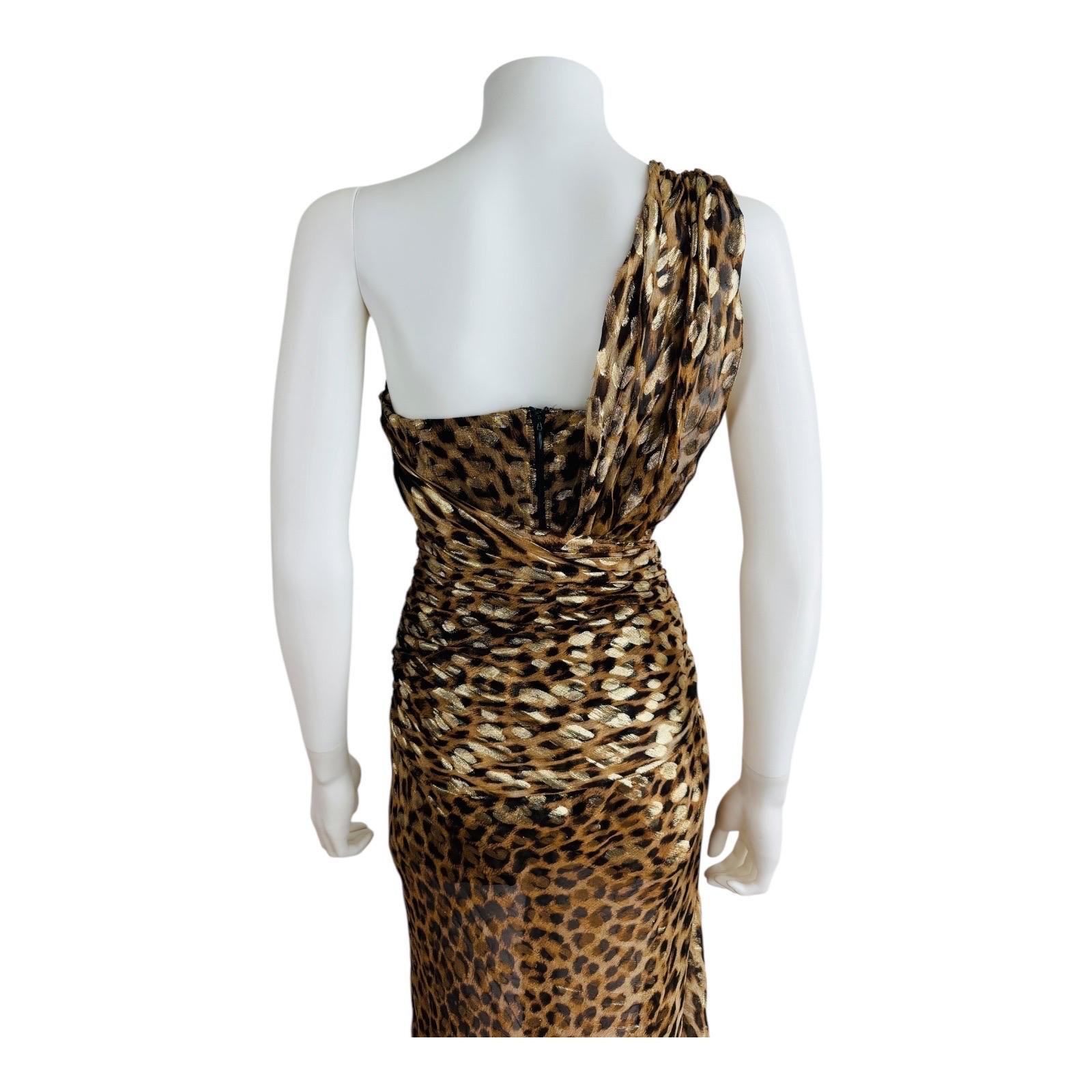 Roberto Cavalli Maxi abito in lurex oro con stampa leopardata e animalier Velluto in vendita 8