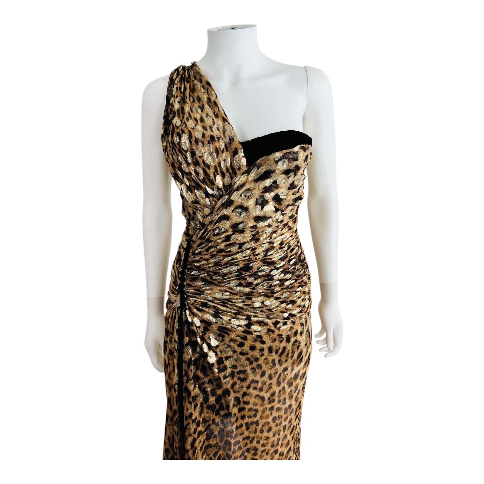 Marrone Roberto Cavalli Maxi abito in lurex oro con stampa leopardata e animalier Velluto in vendita