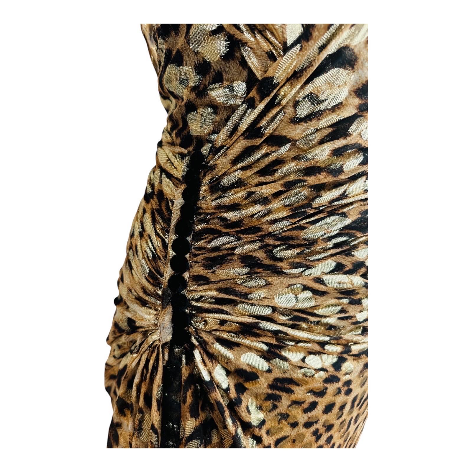 Roberto Cavalli Maxi abito in lurex oro con stampa leopardata e animalier Velluto in vendita 1