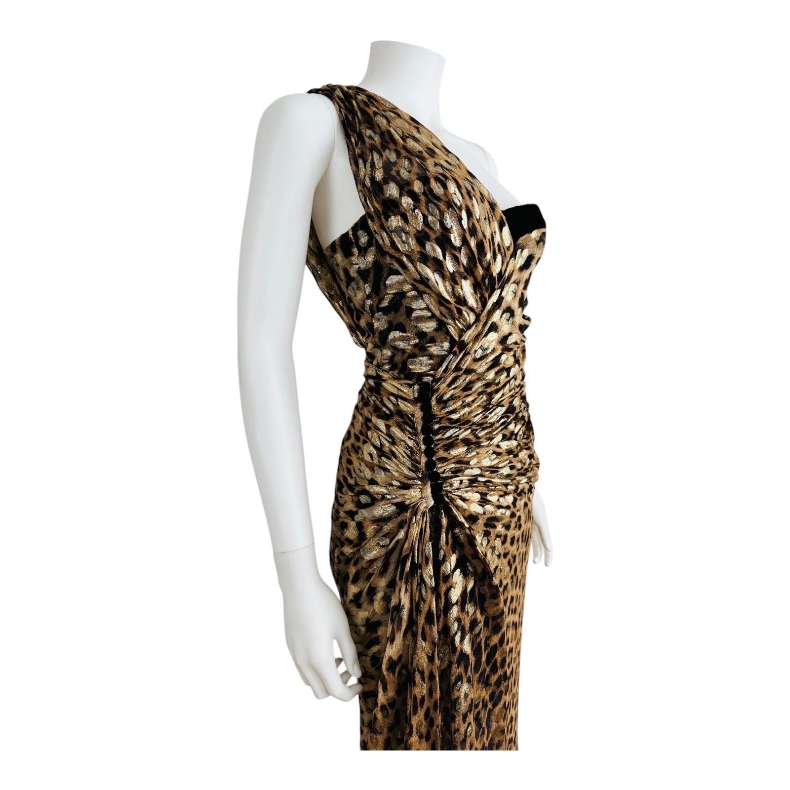 Roberto Cavalli Maxi abito in lurex oro con stampa leopardata e animalier Velluto in vendita 2