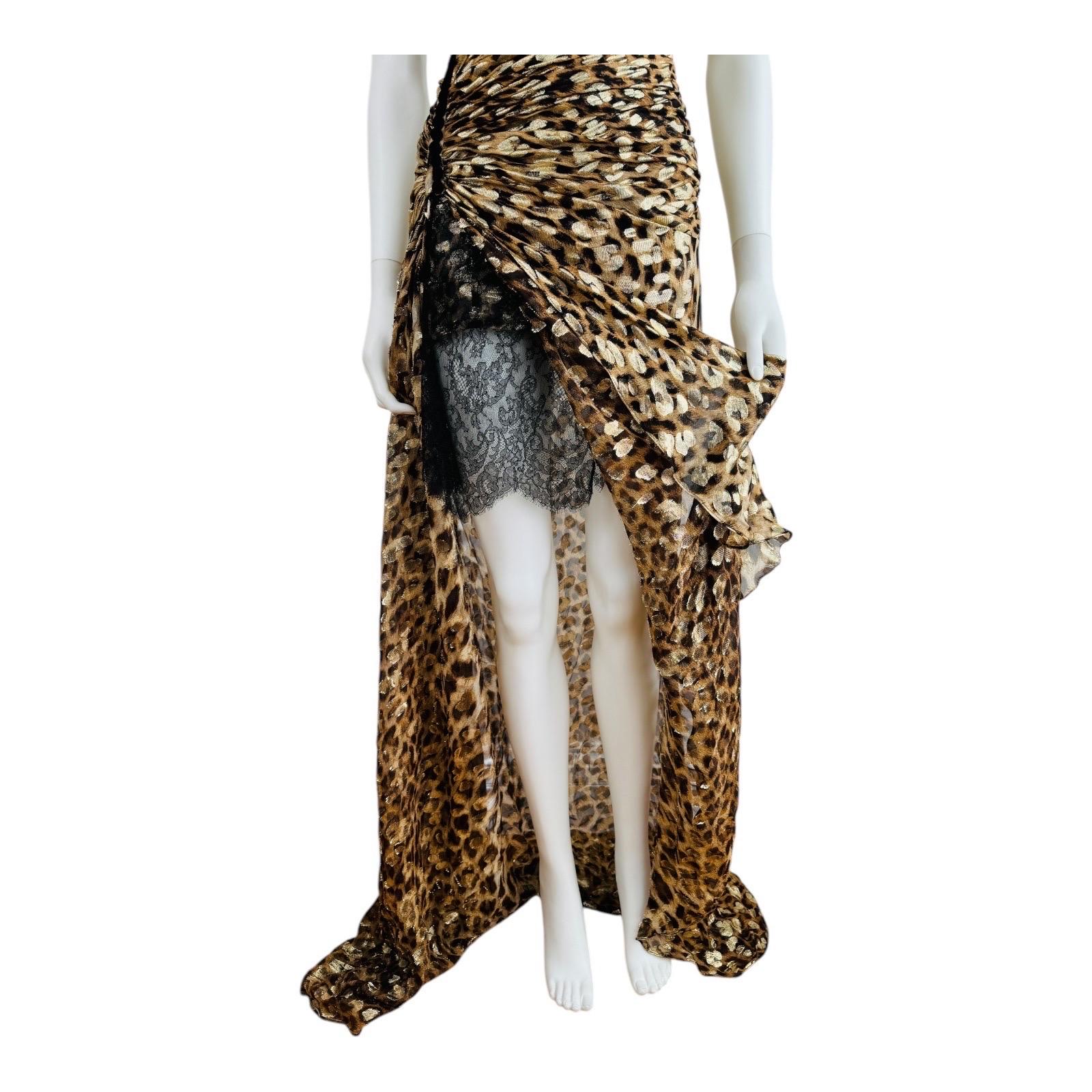Roberto Cavalli Maxi abito in lurex oro con stampa leopardata e animalier Velluto in vendita 3