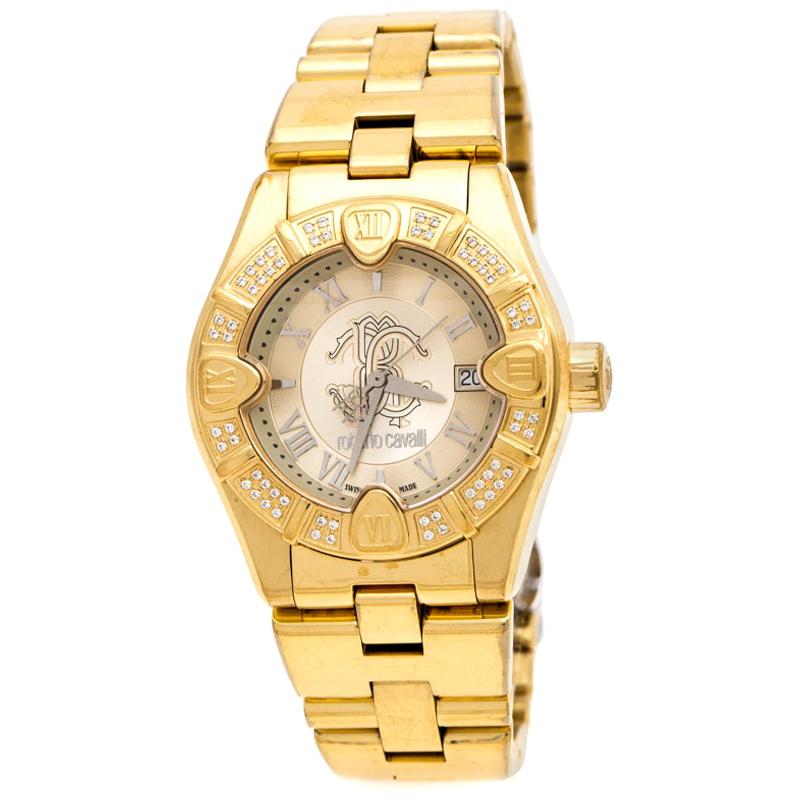 Roberto Cavalli Gold Plated 'Diamond Time' 7253116565 Women's Wristwatch 38 mm