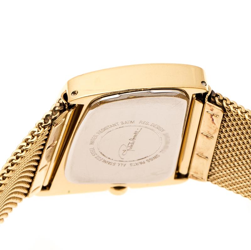 Contemporary Roberto Cavalli Gold Plated Stainless Steel Curvo Women's Wristwatch 32 mm For Sale