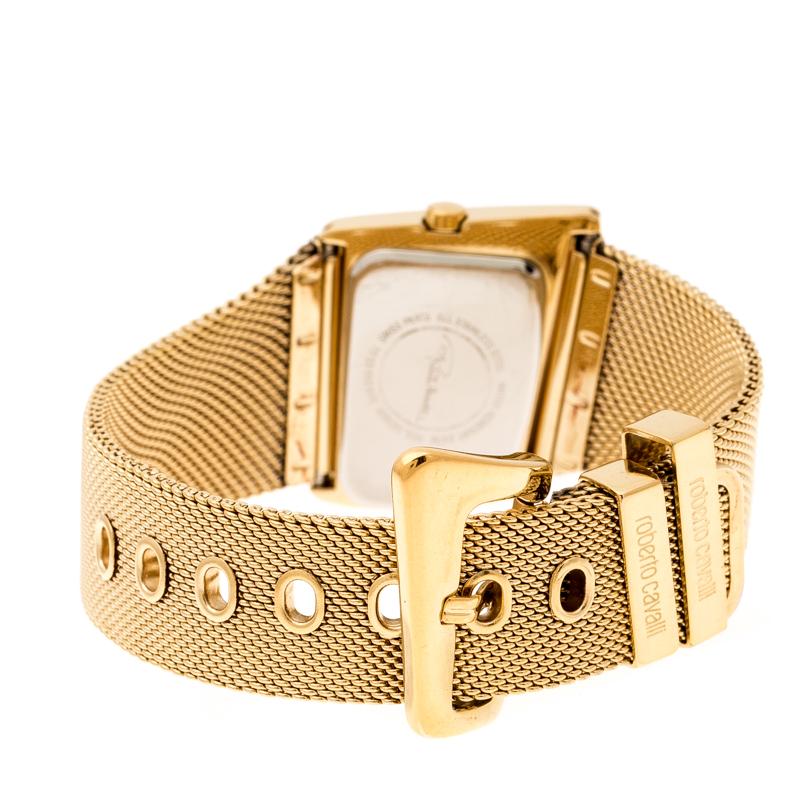 Roberto Cavalli Gold Plated Stainless Steel Curvo Women's Wristwatch 32 mm In Good Condition For Sale In Dubai, Al Qouz 2