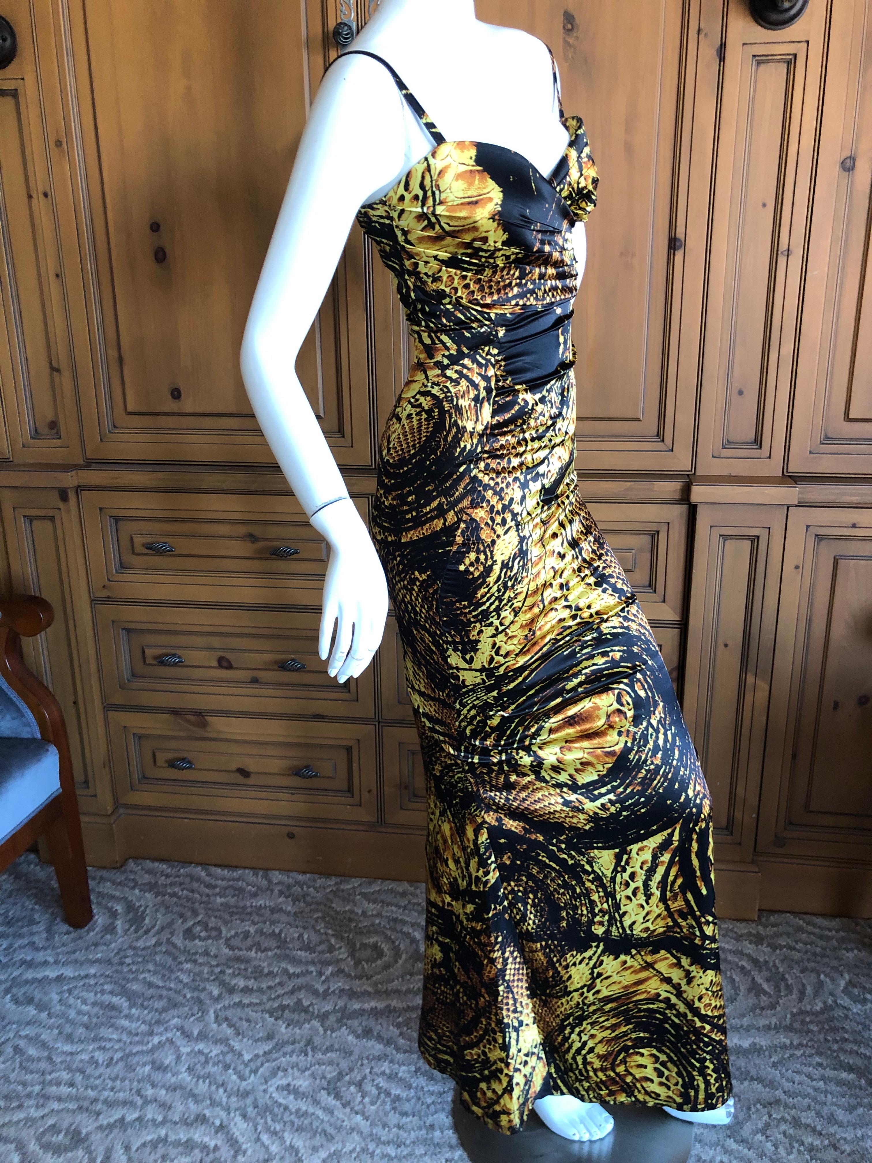 Women's Roberto Cavalli Gold Reptile Print Evening Dress for Just Cavalli For Sale