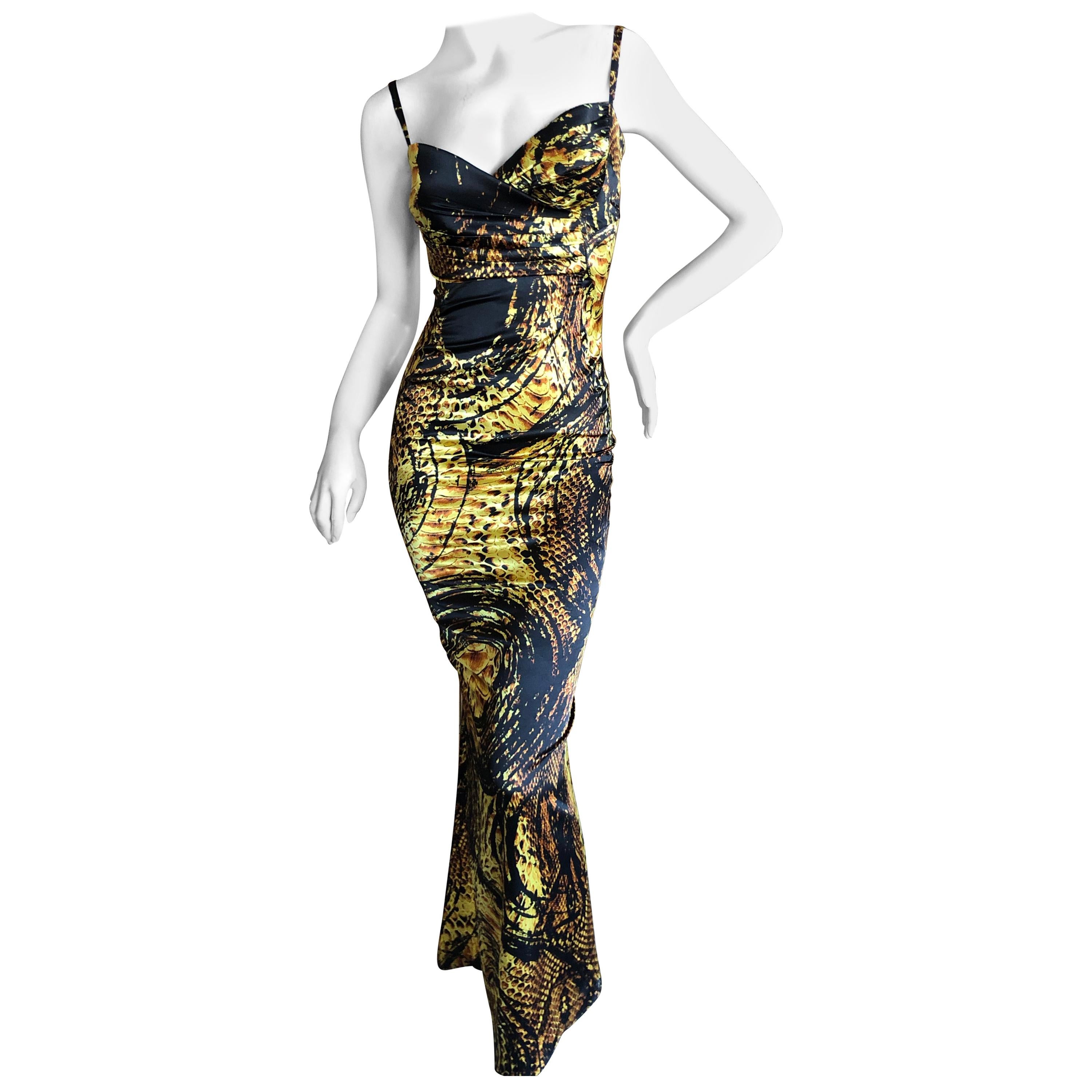 Roberto Cavalli Gold Reptile Print Evening Dress for Just Cavalli For Sale