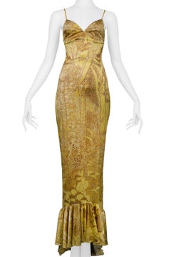 Roberto Cavalli Gold Satin Bustier Gown With Train