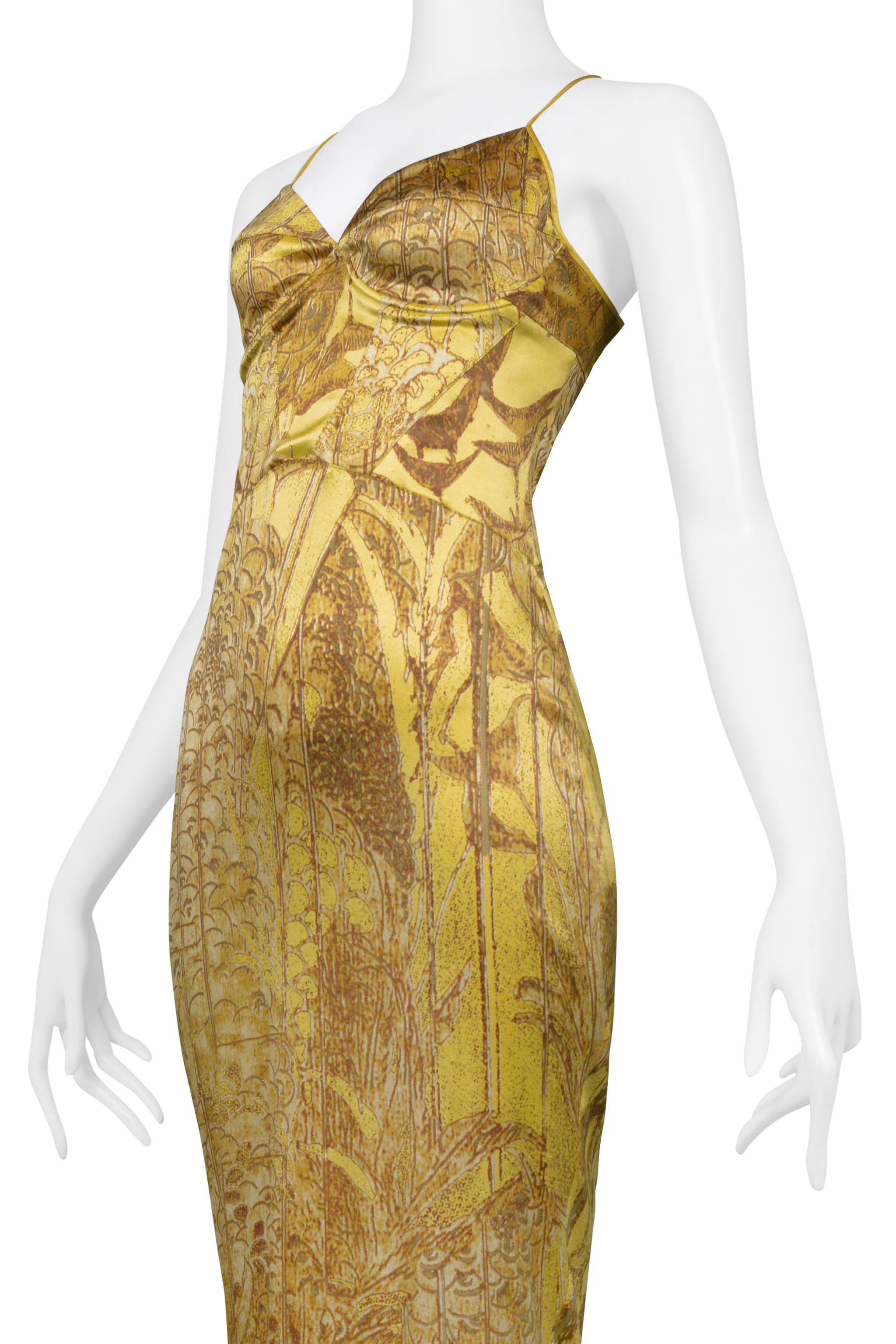 De las mujeres Roberto Cavalli Vestido corpiño de satén dorado con cola