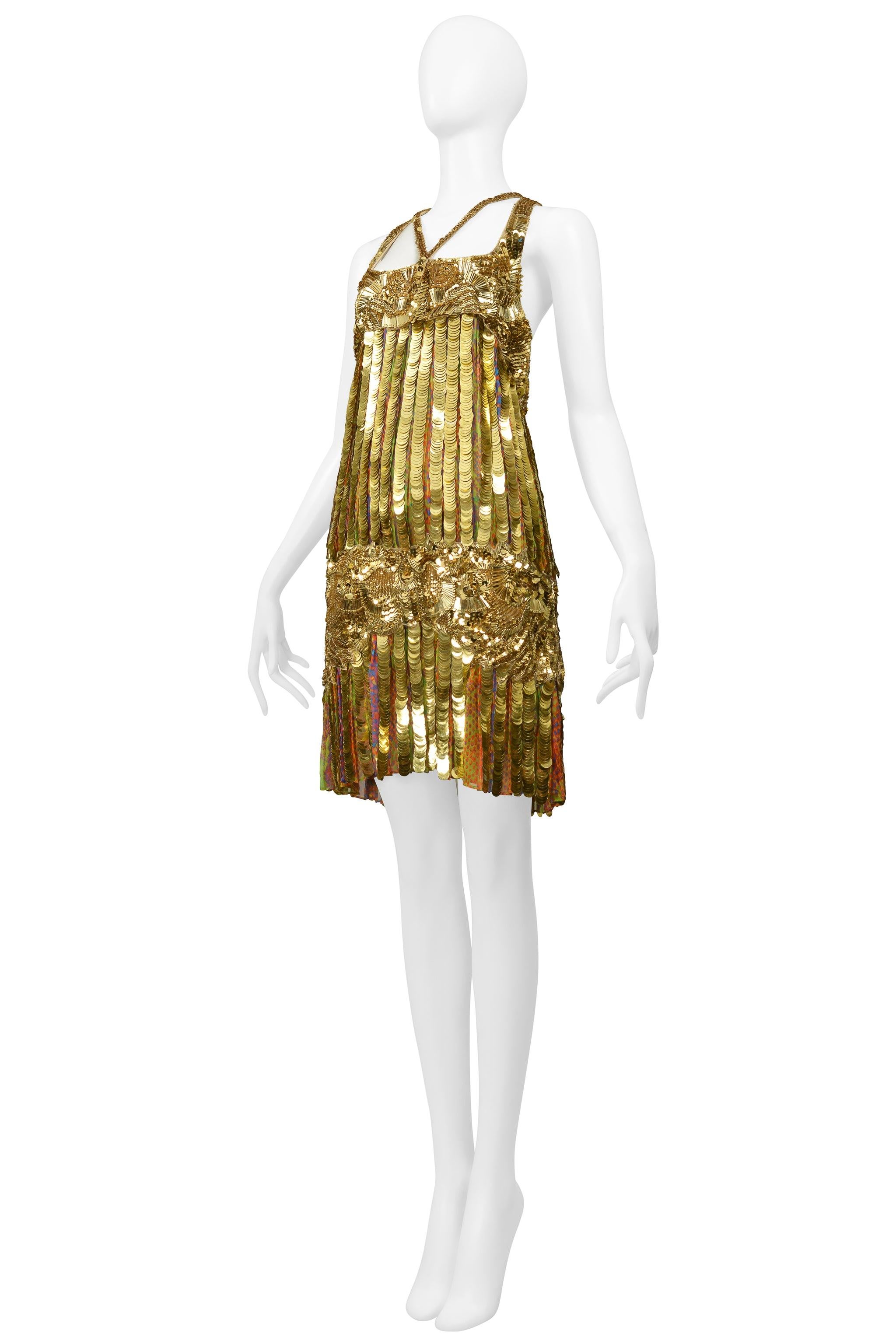 De las mujeres Roberto Cavalli Mini Vestido Flapper de Lentejuelas Doradas, Pailette y Cuentas en venta