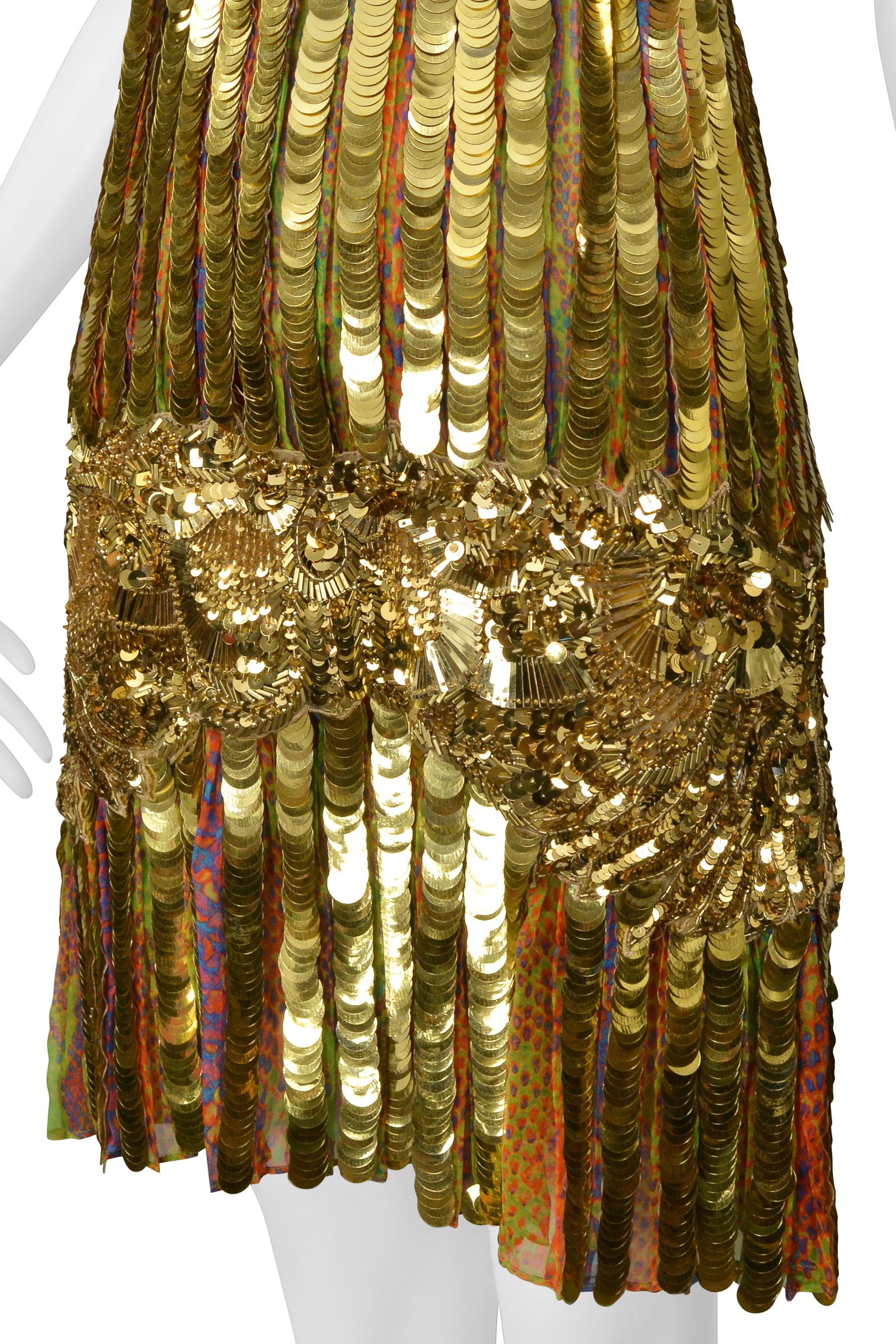 Roberto Cavalli Mini Vestido Flapper de Lentejuelas Doradas, Pailette y Cuentas en venta 4