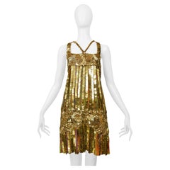 Roberto Cavalli Gold Sequin, Pailette & Beaded Mini Flapper Dress