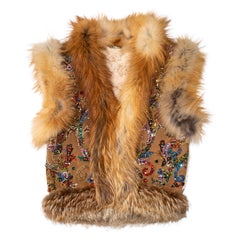 Roberto Cavalli golden fox and shearling crystal embellished gilet, fw 2004
