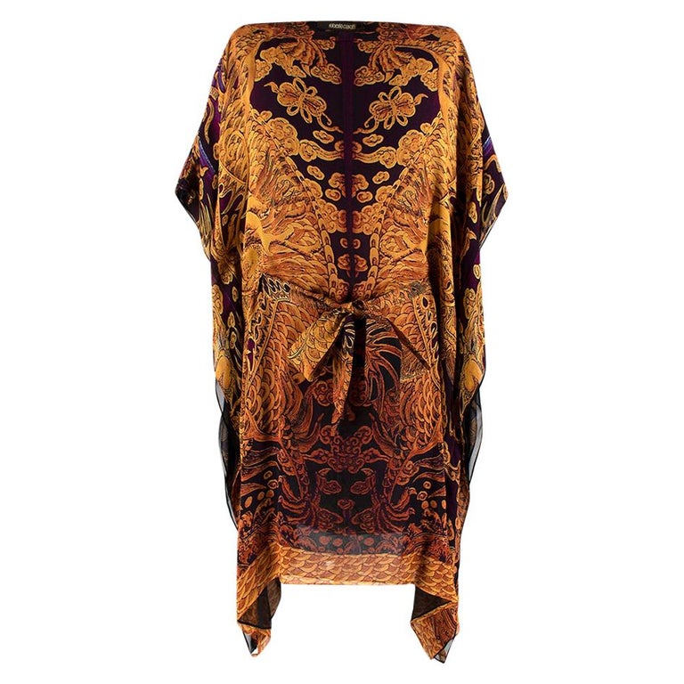 Roberto Cavalli Golden Silk Printed Kaftan Dress - Size US 12 at 1stDibs